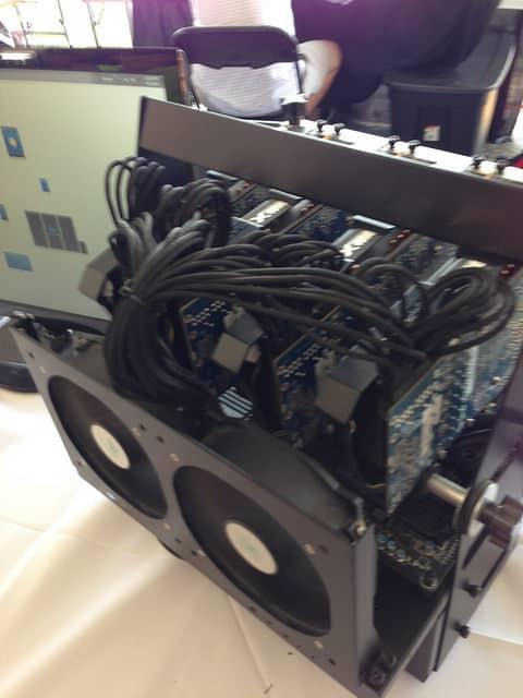 A DIY Bitcoin mining rig, by Paul Anderson. 