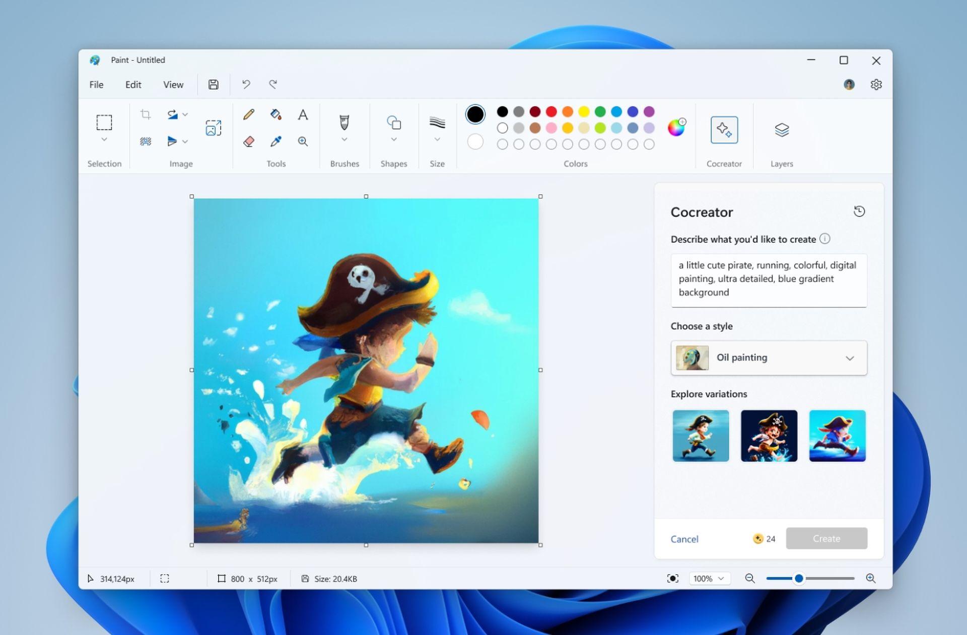 MS Paint AI Cocreator Dall-E 3