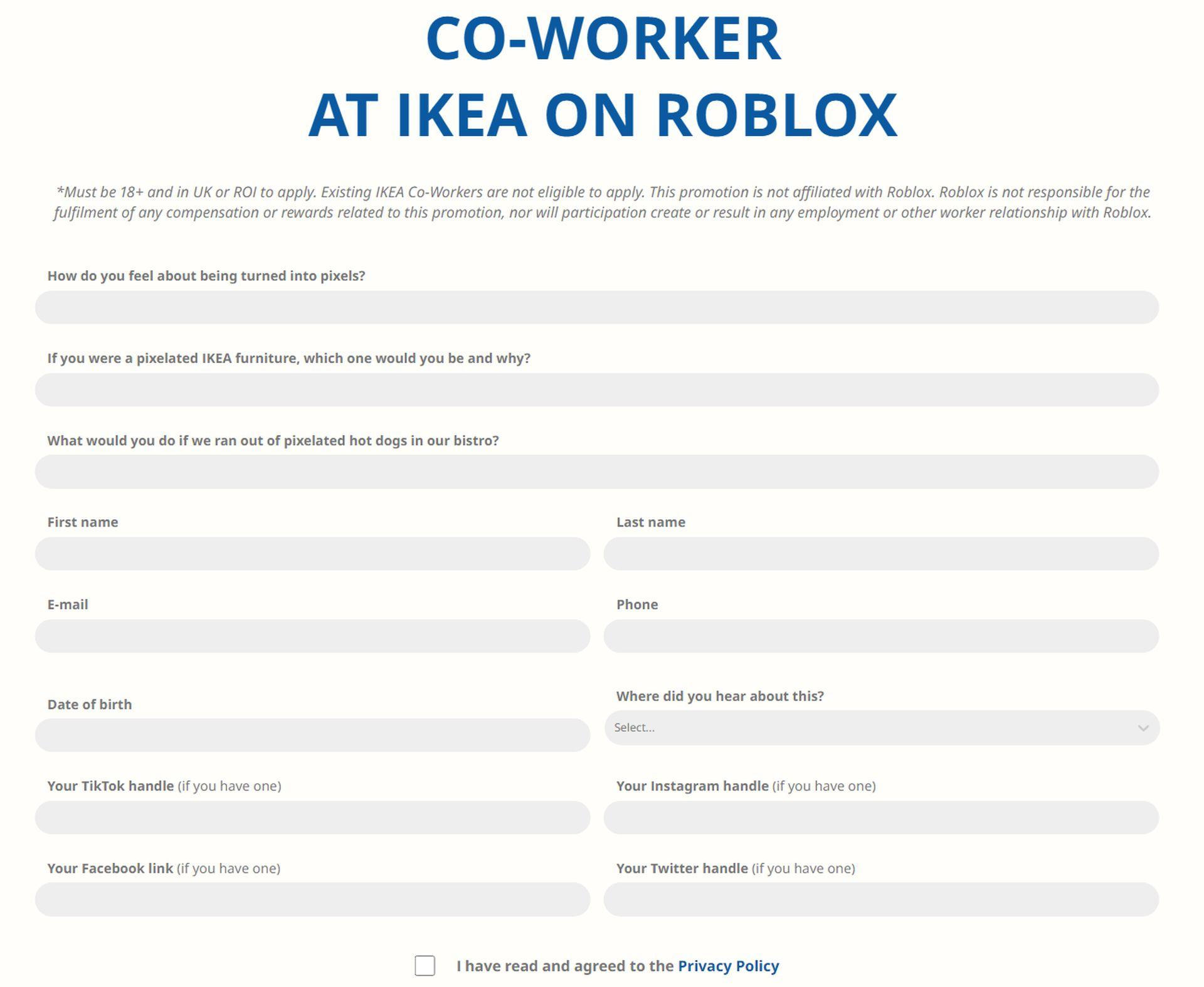 Roblox IKEA job application