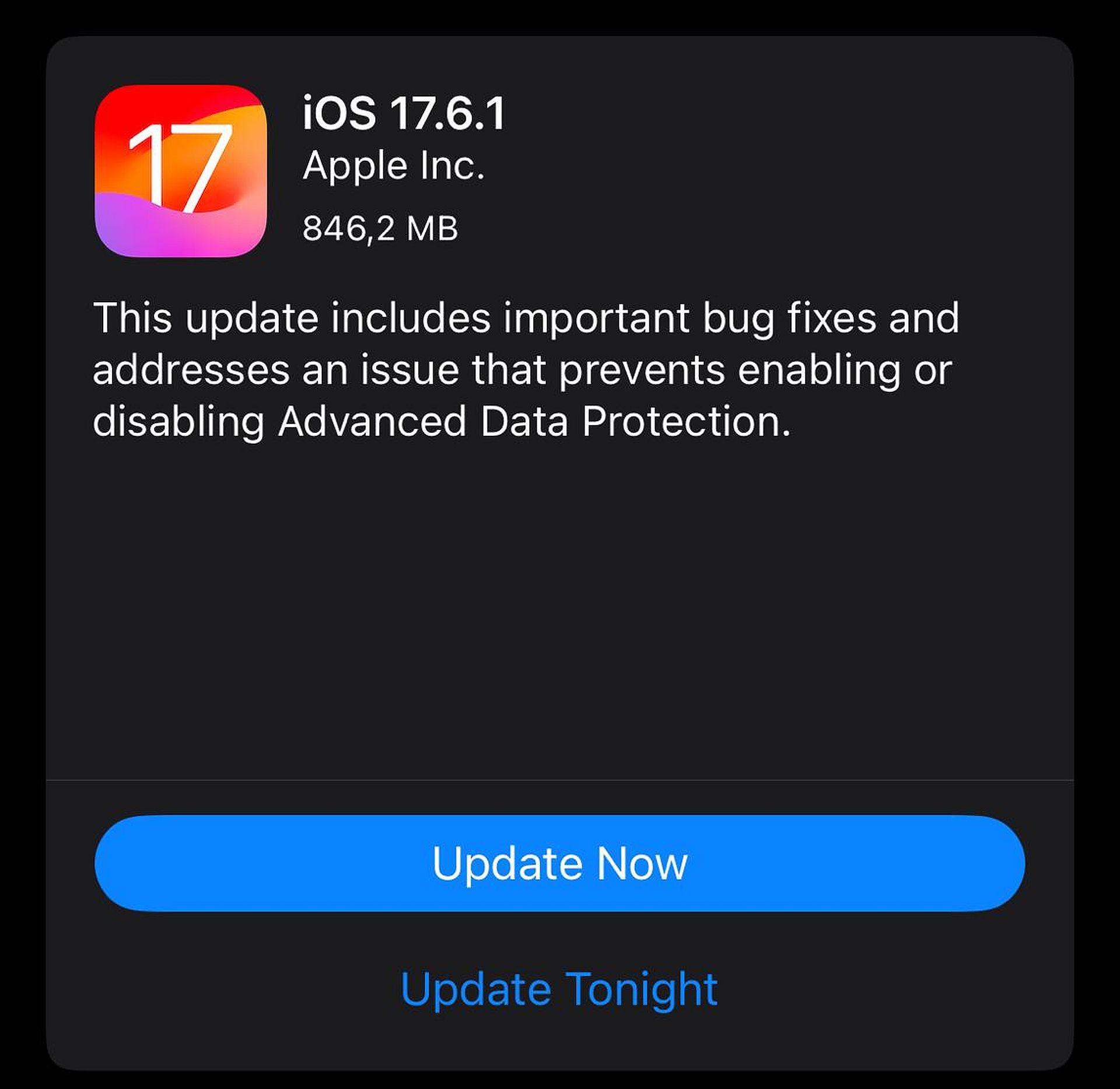 iOS 17.6.1 update fixed the iPhone Advanced Data Protection bug